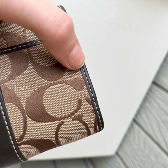 Coach Signature Canvas & Leather Tri-Fold Wallet Brown Classic Logo - Picture 9 of 9